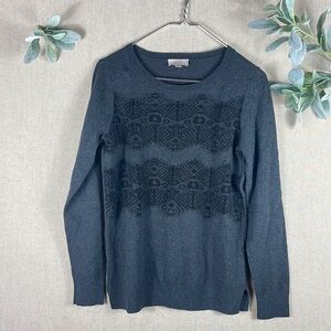 Loft > Gray Crew Neck Sweater Black Embroidery Small